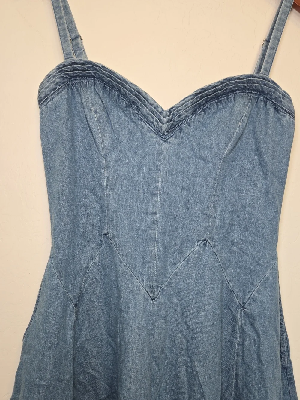 FP Movement Free People Another Season Denim Midi Dress Ruffle Fit & Flare S NWT